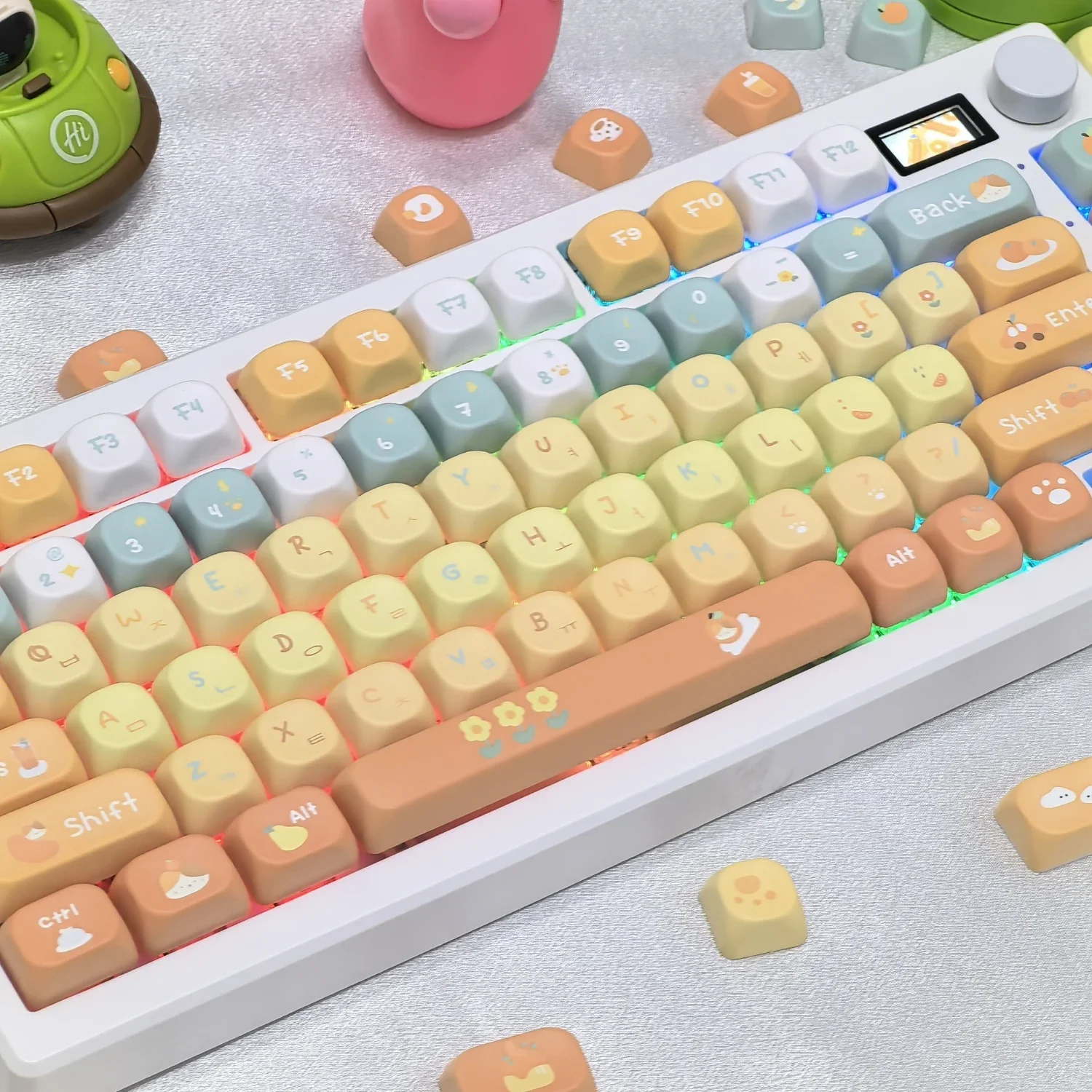 オレンジソーダかわいいキーキャップ、韓国のキーキャップ、131キー、xoaプロファイル、pbt、5面昇華、カスタマイズされたメカニカルキーボードキーキャップ