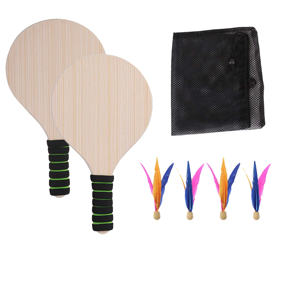 1 Set Beach Racquet Outdoor Wooden Racket Badminton Tennis Pingpong Beach Cricket Bat Racket Set for Children