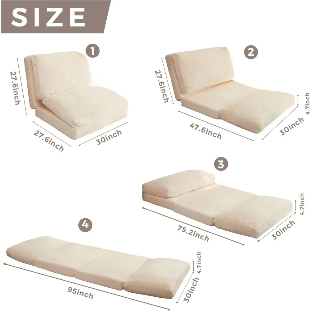 Folding Matress Bean Bag Chair Includes Removable and Soft Faux Fur Washable Cover for Bedroom Living Room Single Sofa Furniture