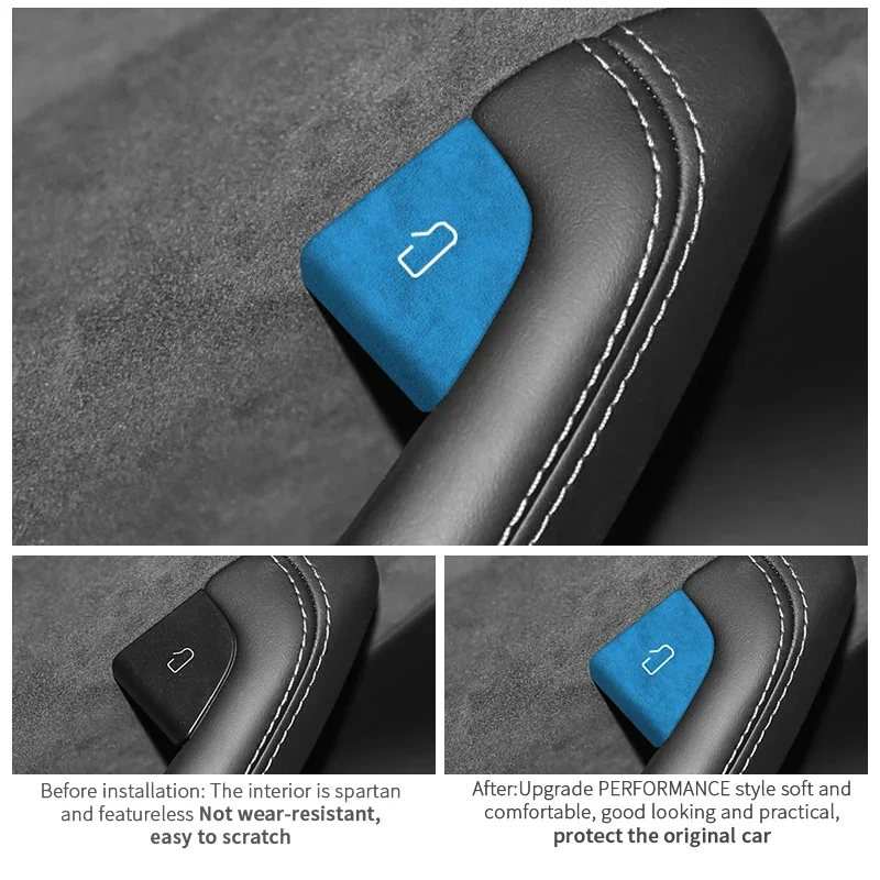 Made of Alcantara For Tesla Model 3 Model Y Car Door Inner Handle Knob Button Trim Frame Sticker Interior Tuning Accessories