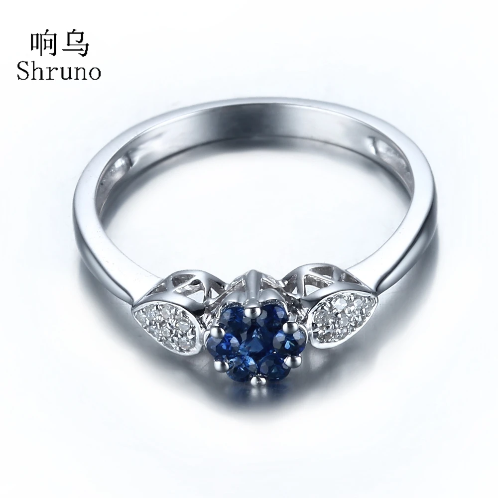 

Shruno Genuine Sapphire Solid 14k White Gold Ring Real Diamonds Engagement Ring Anniversary Party Women Band Fine Jewelry