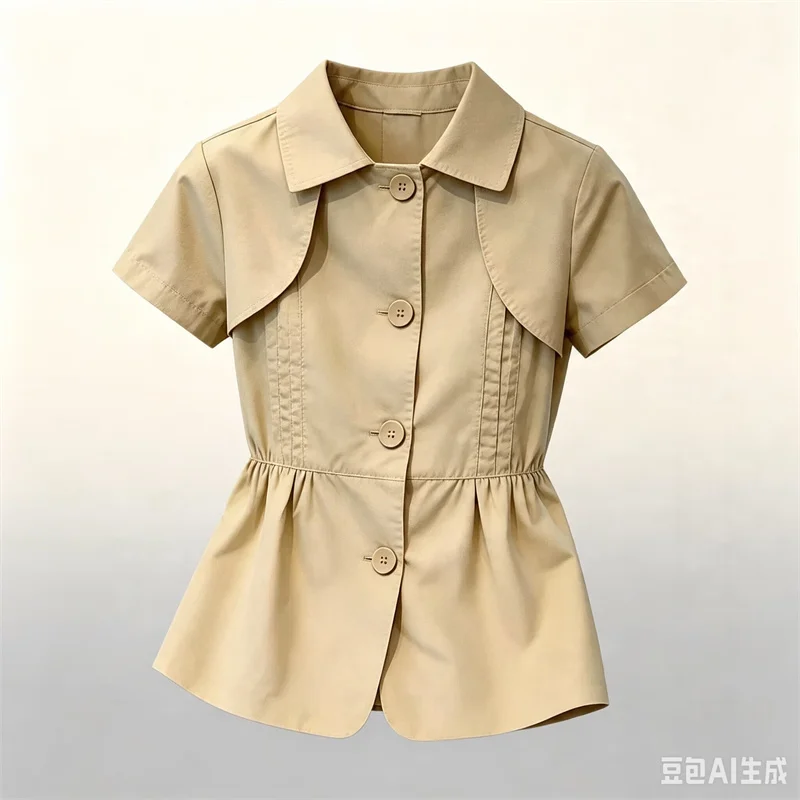 New Temperament Khaki shirt Fashion Spring and Summer Women's High-grade Sense Beautiful Joker Short-sleeved Loose Shirt Top