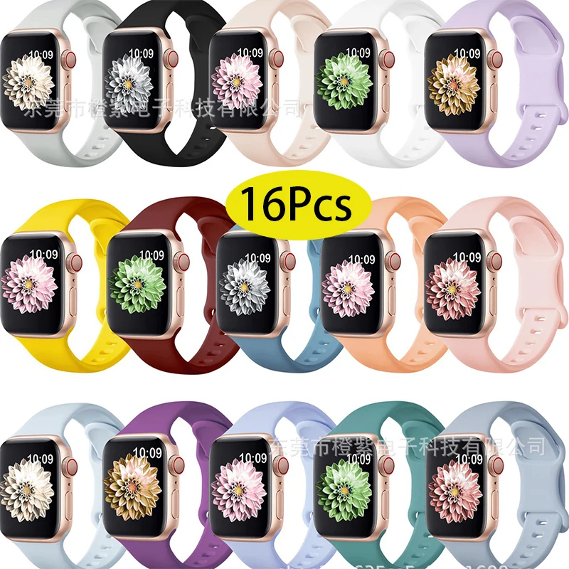 

16Pcs Watch Band For Smart Appl Watch Series 6/7/8 Silicone Replacement Wristband Rubber Strap