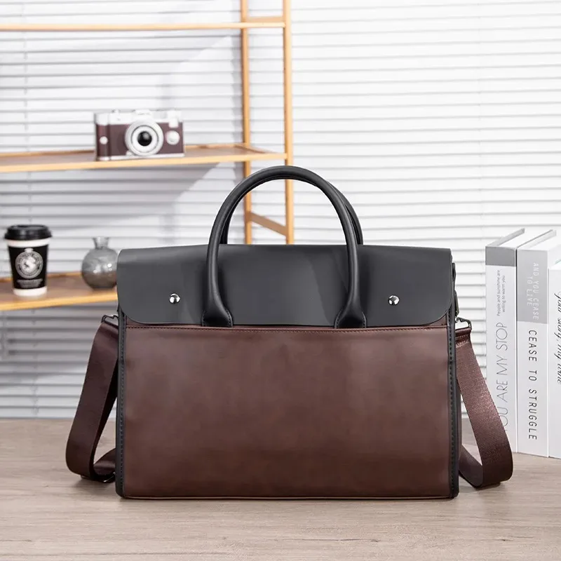 

Мужская сумка через плечо из искусственной кожи в ретро-стиле для переноски документов. Сумка-портфель для ноутбука 14,4 дюйма, цвет в тон, для деловых поездок