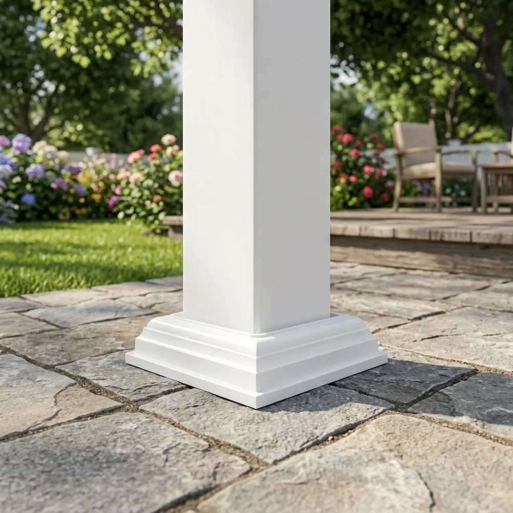 Two-Piece PVC Base Trim Skirt Designed for 4 x 4 Inch Posts Vinyl Post Cover for Deck Railings and for exterior Stair