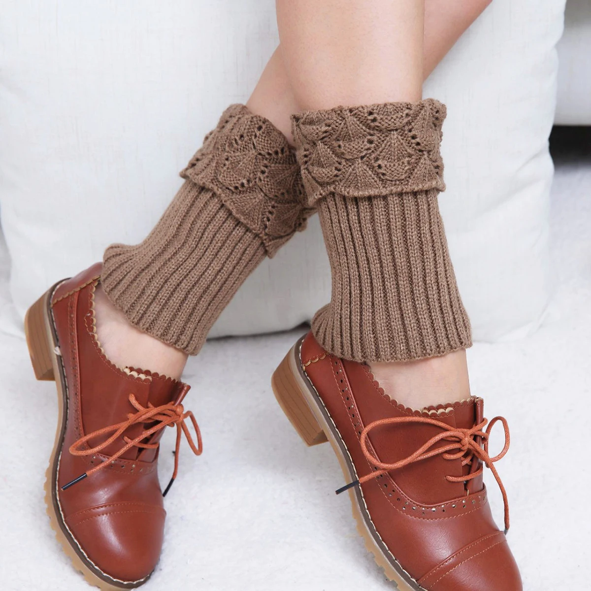 Womens Solid Color Boots Topper Knit Crochet Short Leg Warmers Autumn Winter Girls Boot Socks Knit Footless Warm Ankle Socks