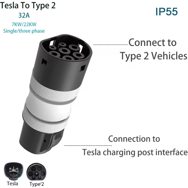 

Адаптер для зарядки электромобилей Type 1/GBT/Tesla на Type 2, 32А, 7кВт, разъем SAE J1772, зарядная станция для электромобилей Type 2