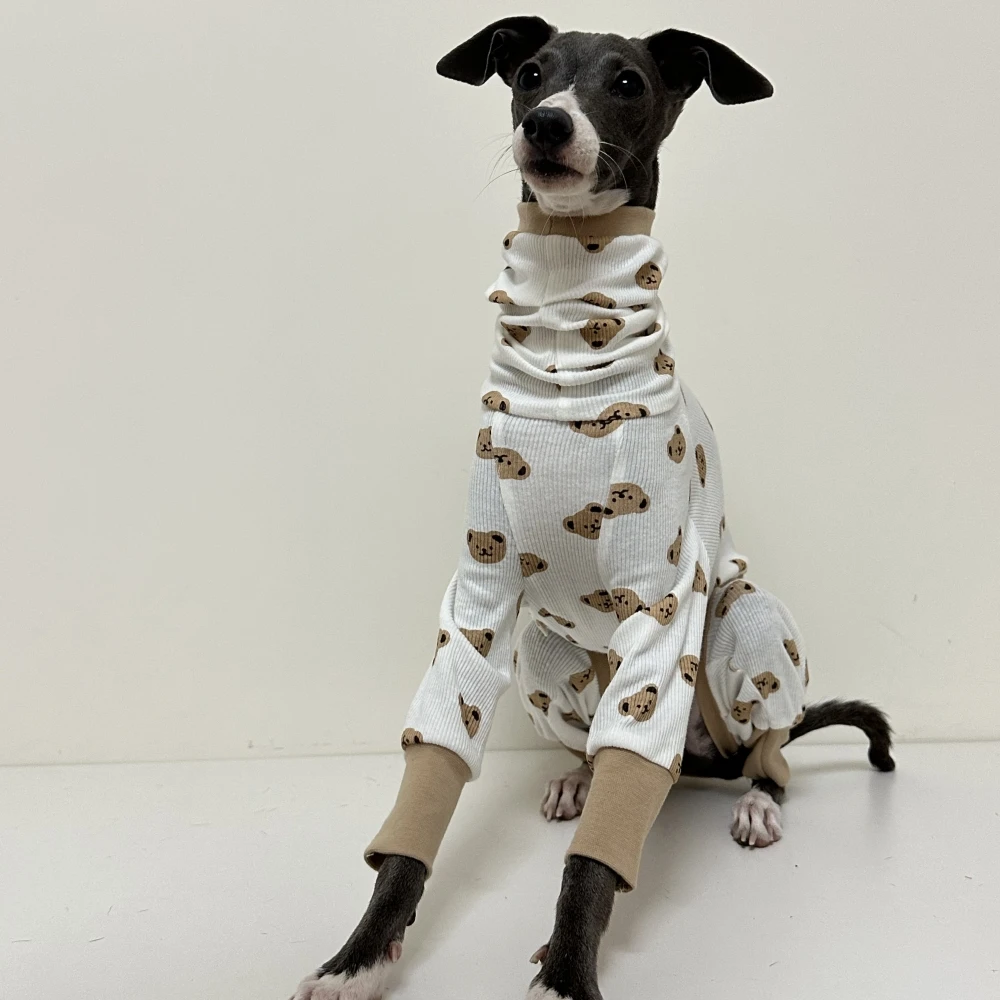 4-legged Khaki Jumpsuit for Little Greyhound Summer Soft Cotton Loungewear for Puppies Whippet/Bellington Medium Dog Spring Coat