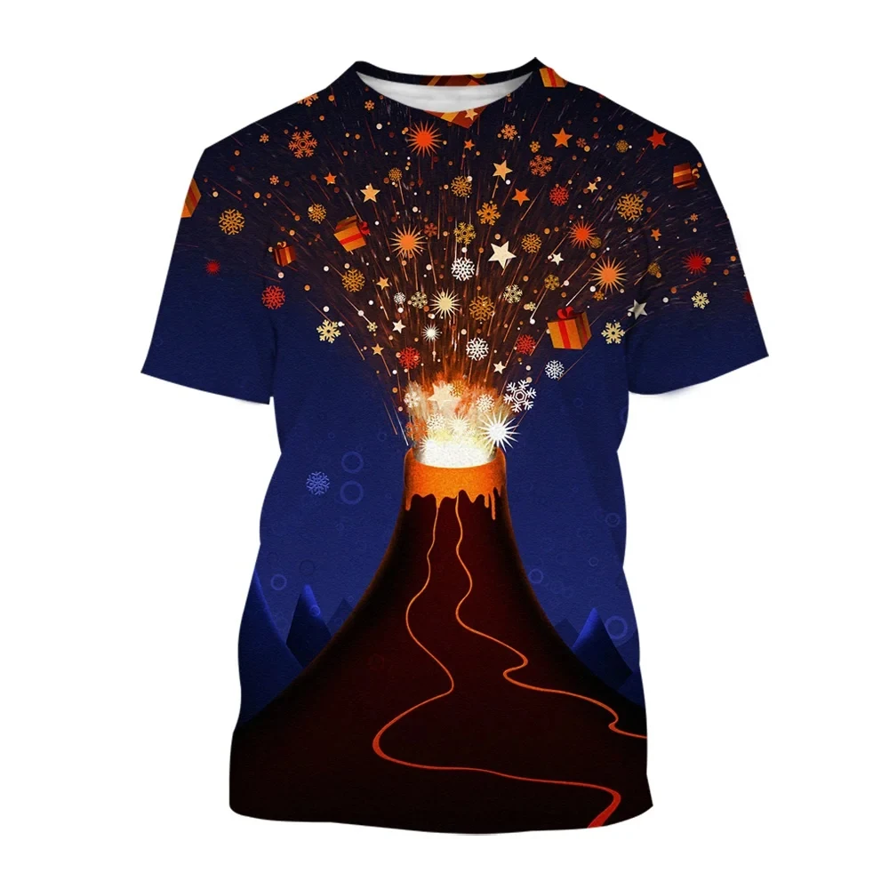 Children's Clothing Boys T-Shirts Short Sleeve Volcano Eruption 3D Print 2024 Kids Clothes Vintage Harajuku Kids Summer Clothes