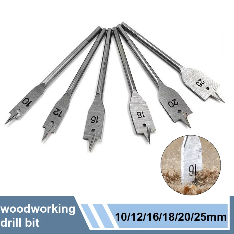 6PCS Fast Cutting Woodworking Bore Bit 10-25MM Three Pointed Hexagonal Handle Woodworking Drill Bit Set Hole Reaming Power Tool