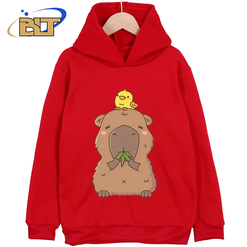 Cabybara-sudaderas con capucha estampadas para niños, ropa deportiva clásica roja, adecuada para niños y niñas, novedad