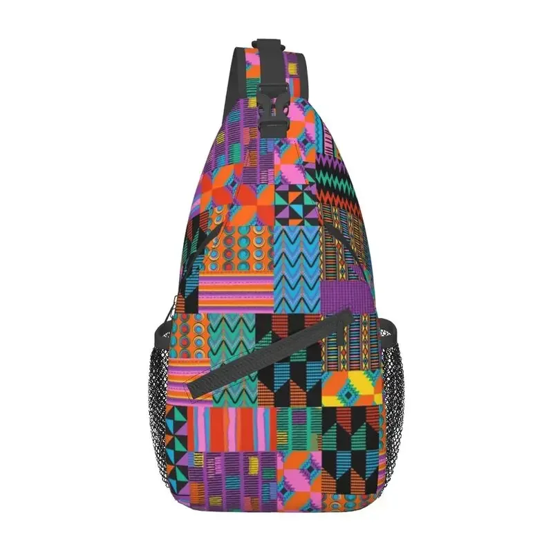 African Tribal Geometric Art Ankara Kente Pattern Sling Crossbody Chest Bag Men Casual Shoulder Backpack for Travel Cycling