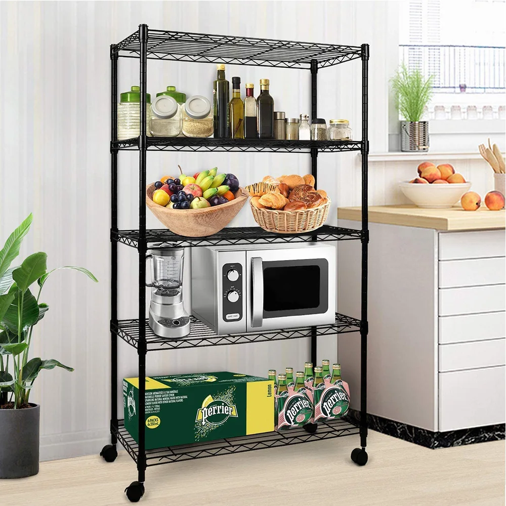 

Simple Deluxe Heavy Duty 5-Shelf Shelving Unit, 29" D x 14"W x 61" H, 5 Tier, Black for Kitchen, Office, Garage