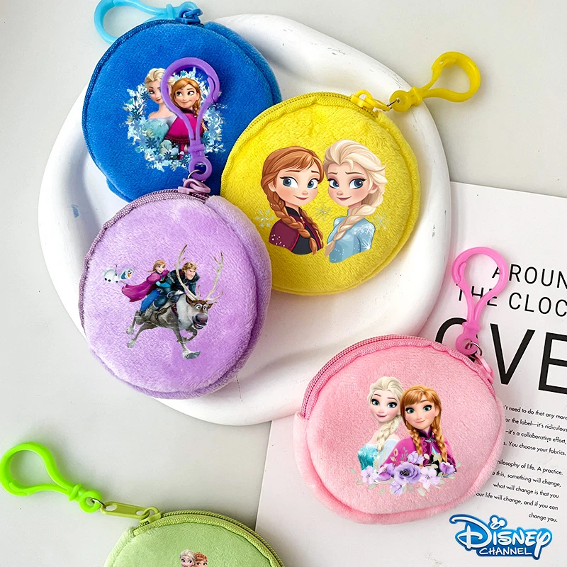 

New Disney Anna Elsa Frozen Plush Coin Purse Boy Girl Kawaii Round Mini Wallet Cartoon Anime Earphone Pack Fun Backpack Pendant
