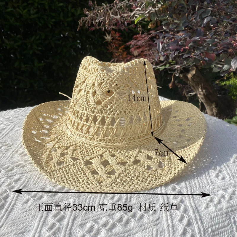 Straw Hat for Women Men Summer Handmade Classic Vintage Hollow Out  Western Curled Wide Brim Sun Hat Fishing Hat Climbing Cap