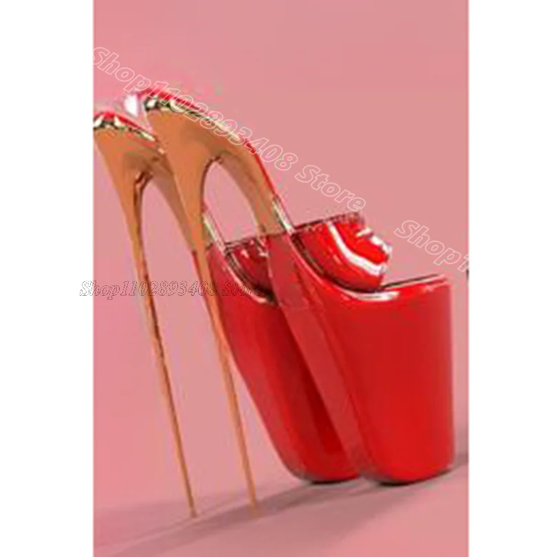 Zwart Platform Stiletto Sexy Slippers Lakleer Open Teen Britse Stijl Mode Zomer Feest Vrouwen Schoenen Zapatos Para Mujere