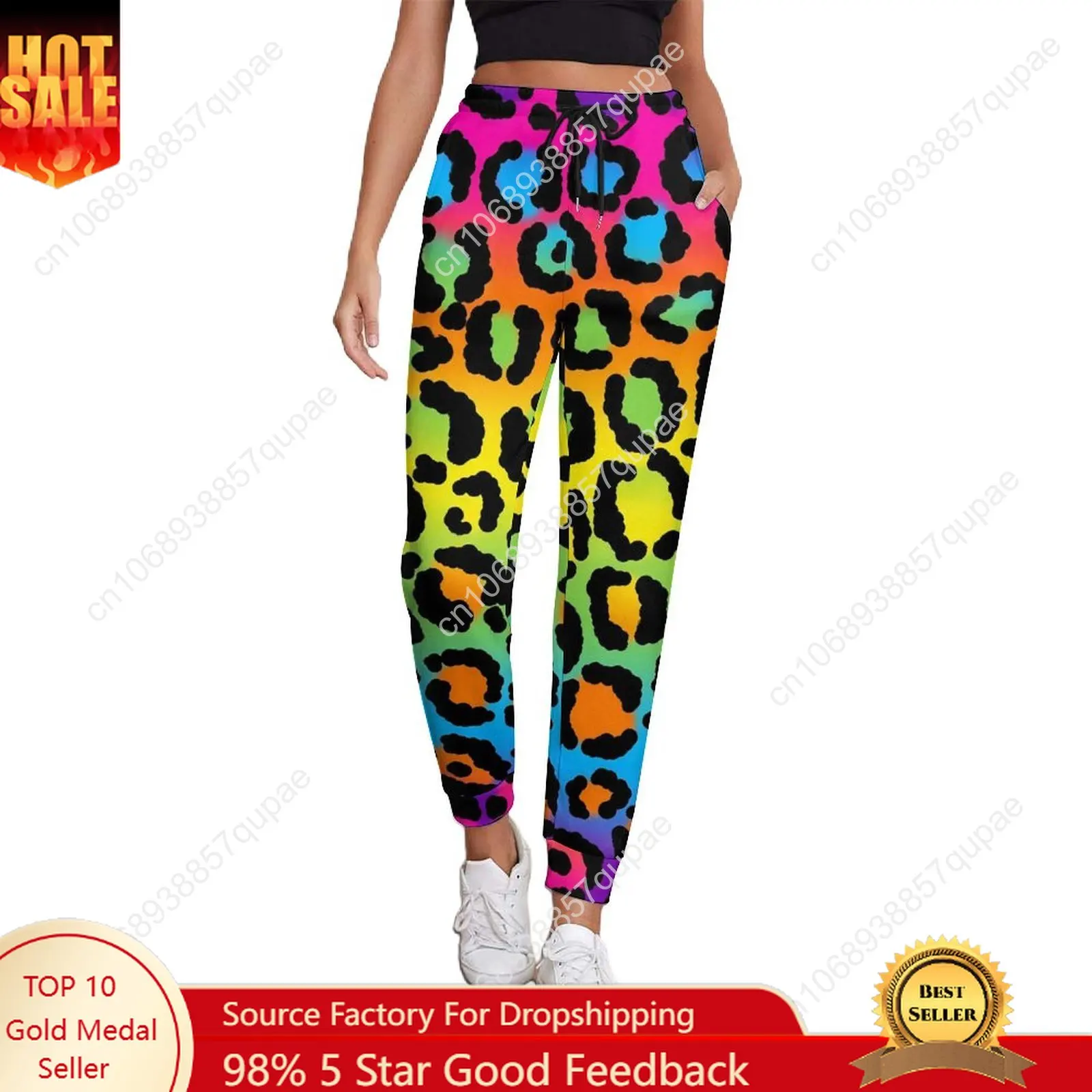 

1997 Neon Rainbow Baggy Pants Leopard Print Classic Big Size Sweatpants Spring Womens Graphic Korean Fashion Trousers