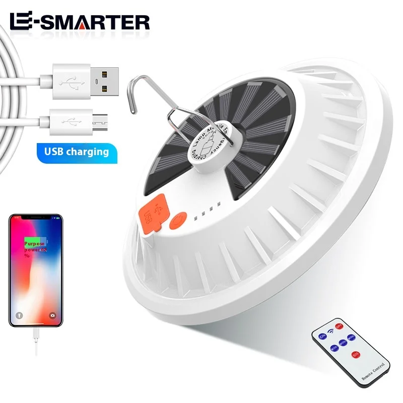 Solar Flying Saucer Light USB Rechargeable LED Camping Lamp Outdoor Emergency Lighting Portable Lanterns with Remote Control