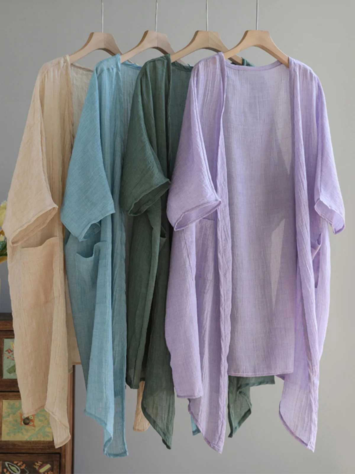 معطف نسائي من القطن والكتان للحماية من الشمس معطف irt ملابس خارجية للصيف والخريف مع حزام فستان سترة طويلة Sve V-Ne Midi irt #1