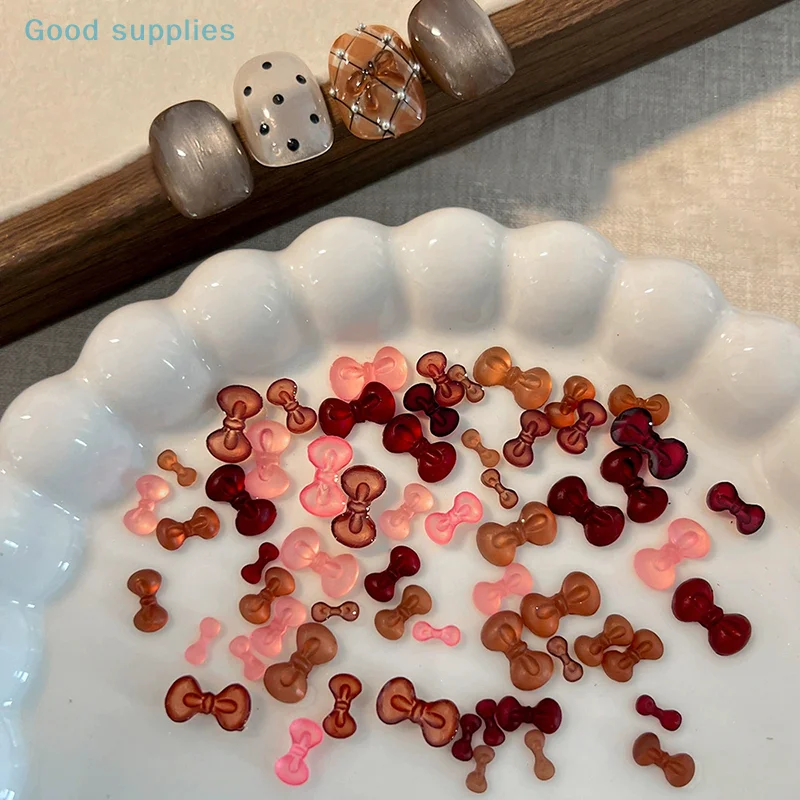 

50pcs Winter Bow 3D Nail Art Cute Bow Tie Decorations DIY Resin Nail Charms Mix Parts Bow tie nail stickers textile accessories