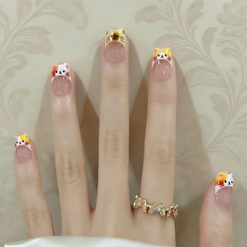 1-2 Stück 5D Kawaii Katzen-French-Nagelaufkleber Y2K Süße kleine Katzen-Nagelsticker 8*10cm Niedliche Katzen-French-Nail-Art-Slider-Dekoration 8R$ – Detail 10