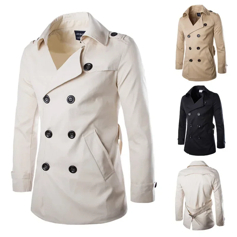 

New Mens Coats Windbreaker Cotton Double-breasted Boutique Coat British Temperament Jackets for Men