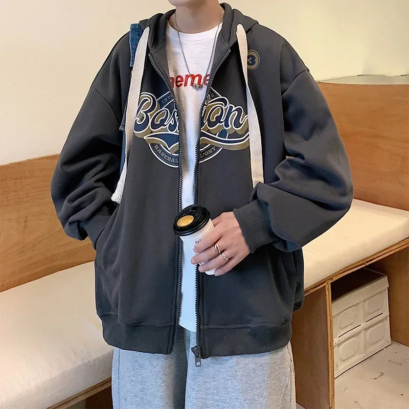 Autumn Streetwear Zip Up Hoodies Women Men Oversized Letter Print Sweatshirt Harajuku Korean Casual Y2k Tops Retro Baggy Jackets