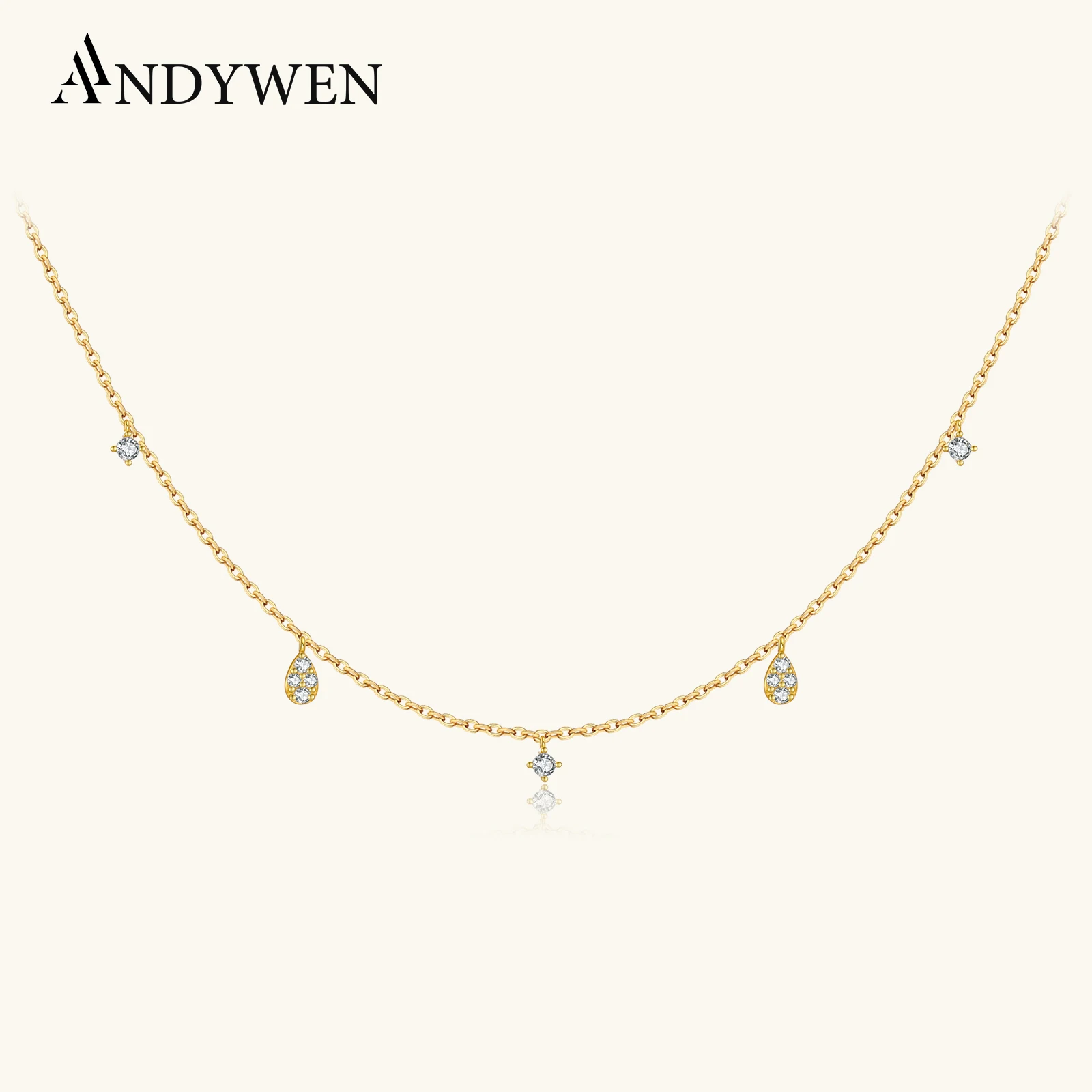 

ANDYWEN Женское минималистичное колье из стерлингового серебра 925 пробы с круглым цирконом в форме груши, 2026, изящное повседневное украшение, подарок на день рождения