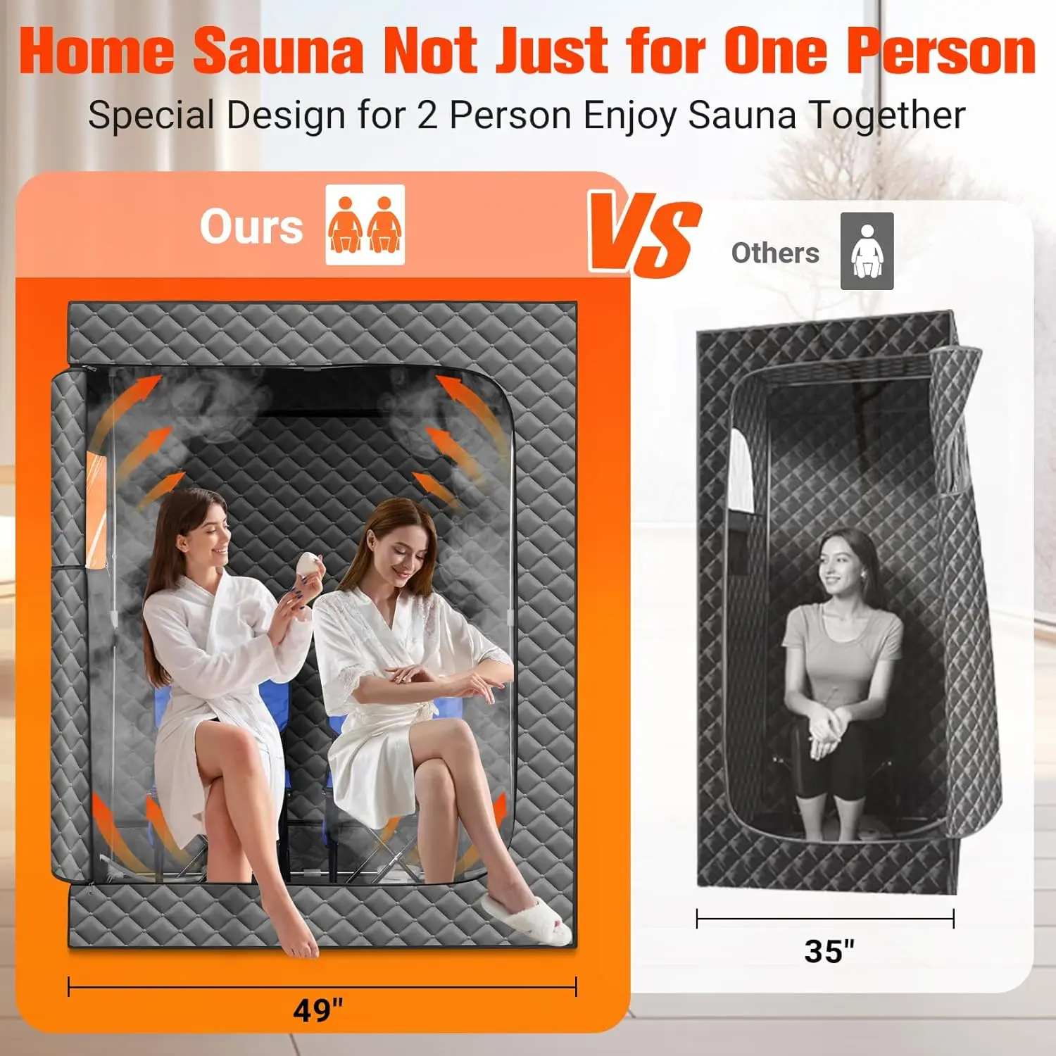 Sauna familiare, sauna a vapore portatile per 1 o 2 persone, 2 macchine sauna 1000W, 2 sedie ad acqua, 9 piani regolabili