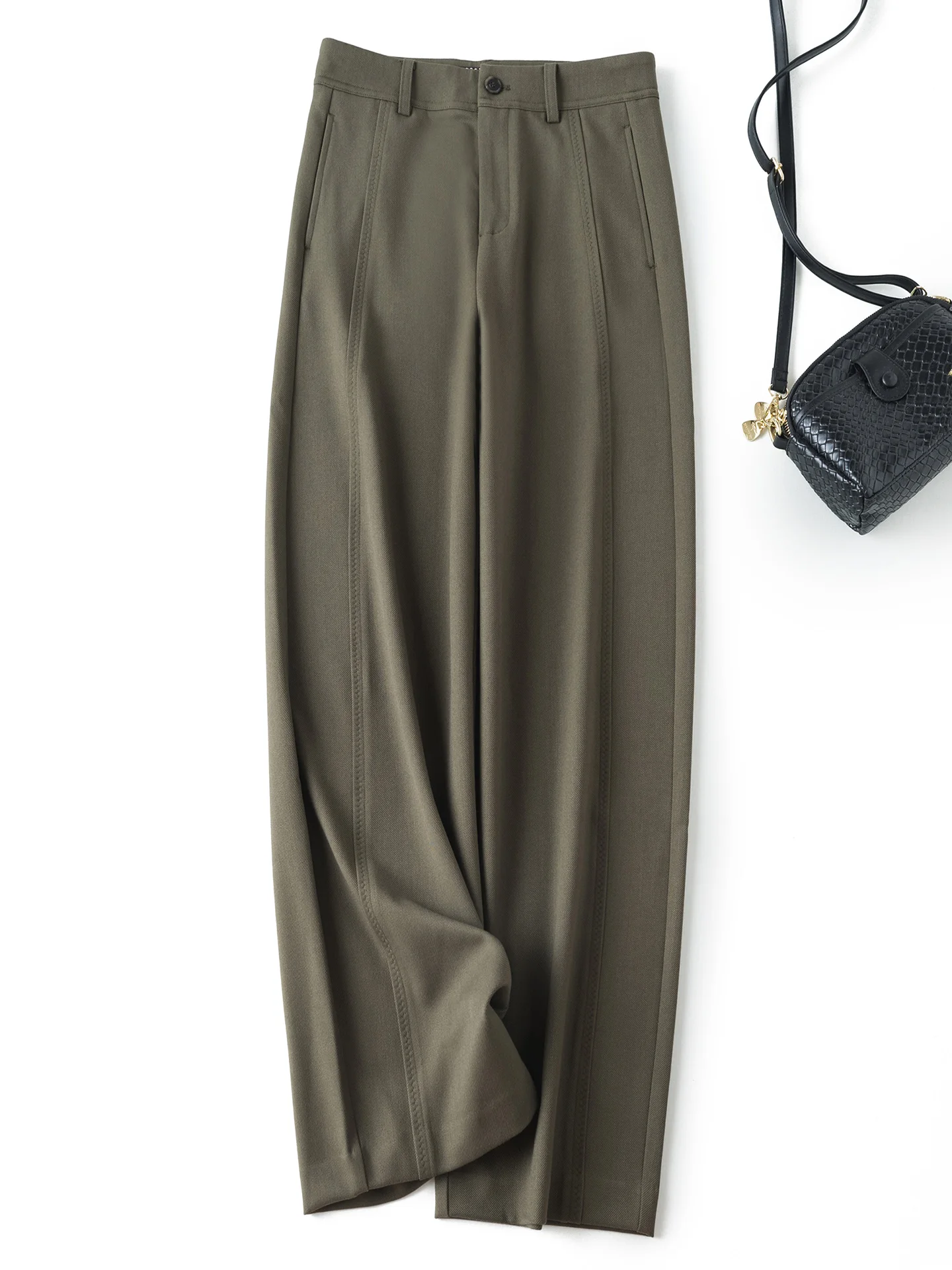 ارتفاع الخصر مستقيم الساق الصوف سراويل تقليدية لا الكي السراويل الطويلة الخريف الشتاء جديد وصول Ele سيدة Busin دعوى السراويل #2