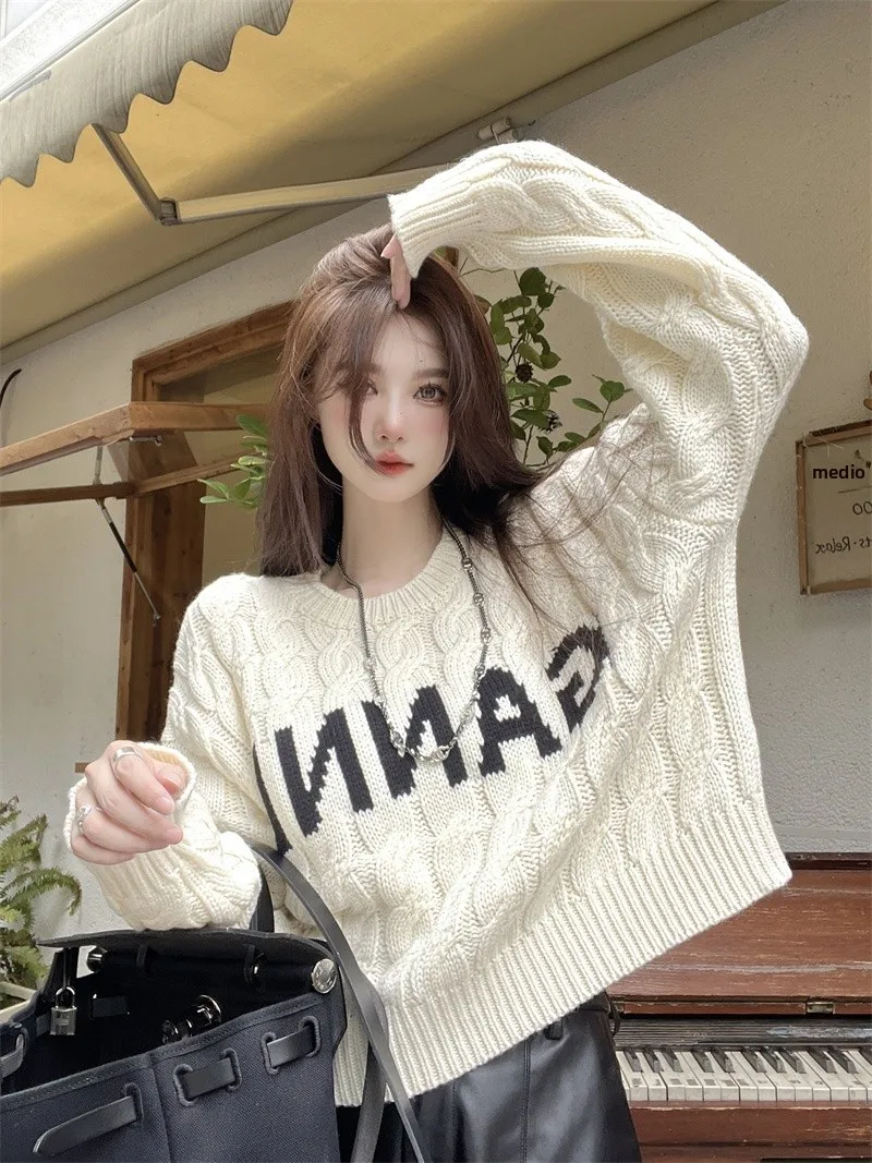 

Autumn Winter Soft Cozy Twist Knit Sweater Lazy Vintage Style Women's Top Design Sensation Unique Fashionable