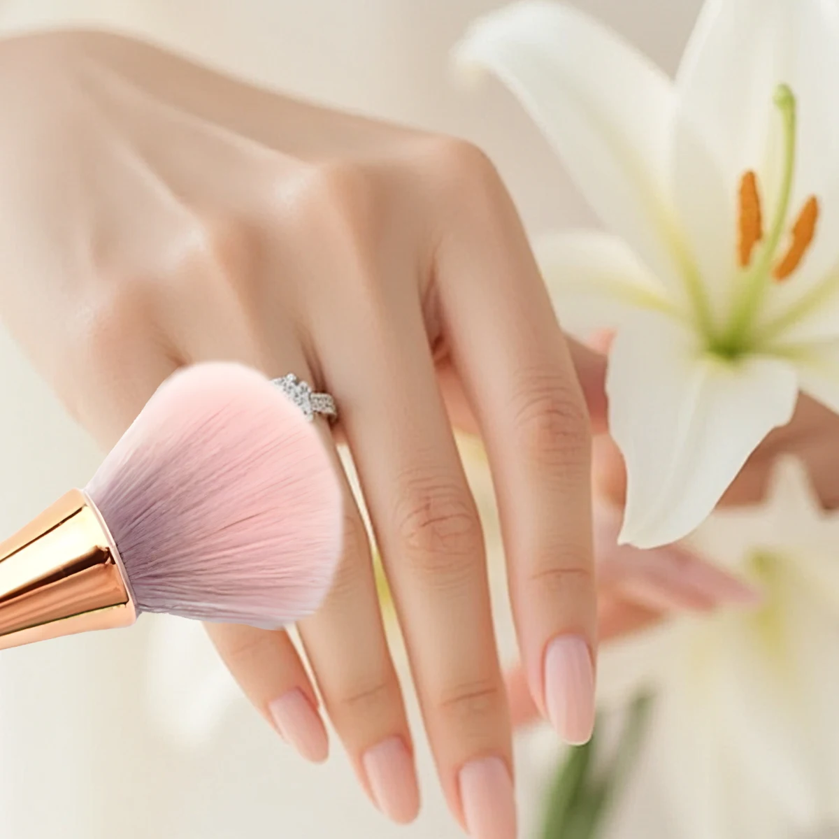 

Dual-Head Nail Dust Brush and Makeup Brush, Cute Waist Design for Nail Art Dust Removal & Liquid Foundation Face Powder Blending