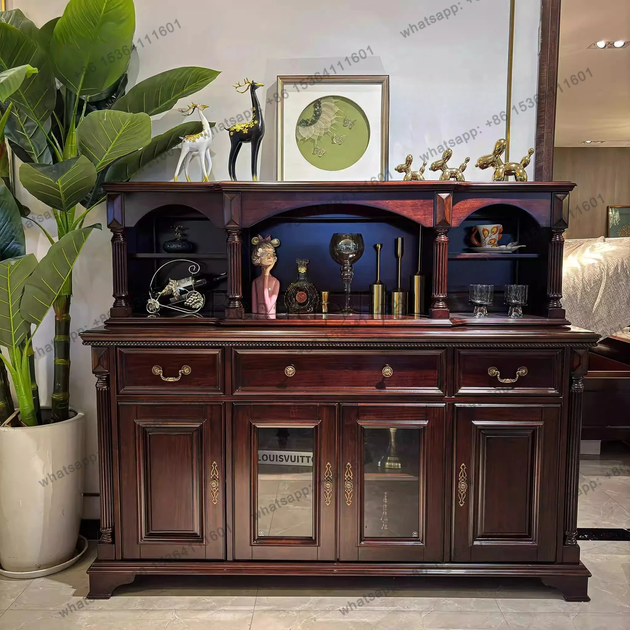 

FGAmerican обеденный боковой шкаф из цельного дерева, встроенный шкаф для хранения у стены, винный шкаф из вишневого дерева в стиле ретро