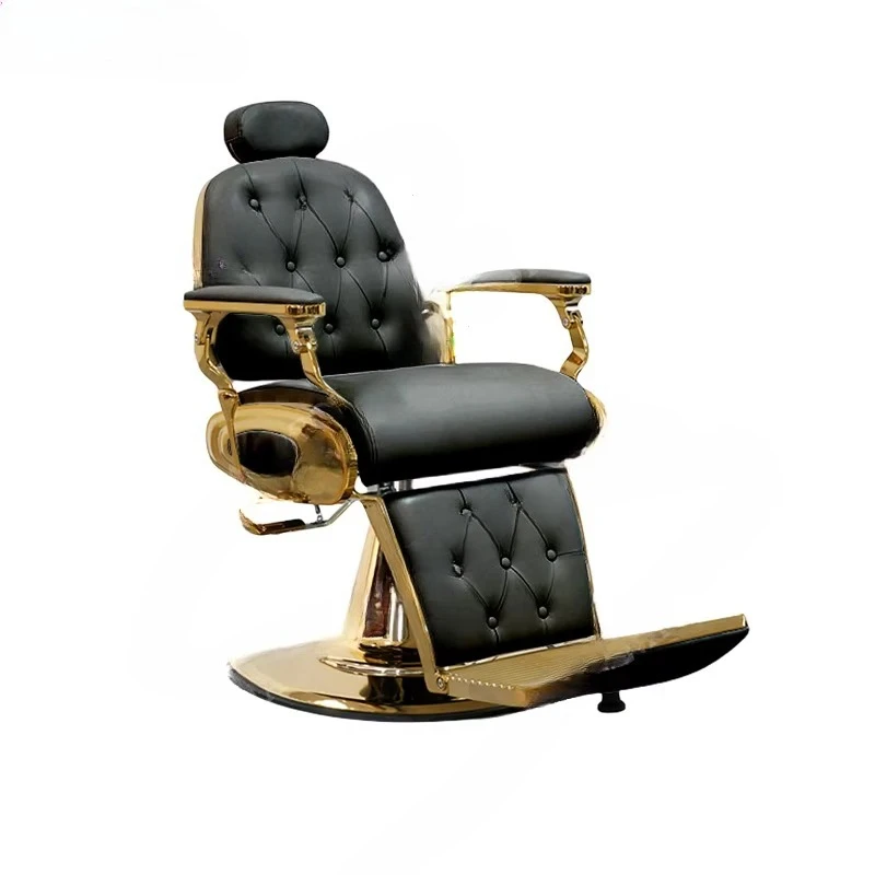 

Hair Salon Furniture Black Gold Metal Round Base Vintage Retro Baber Styling Chairs
