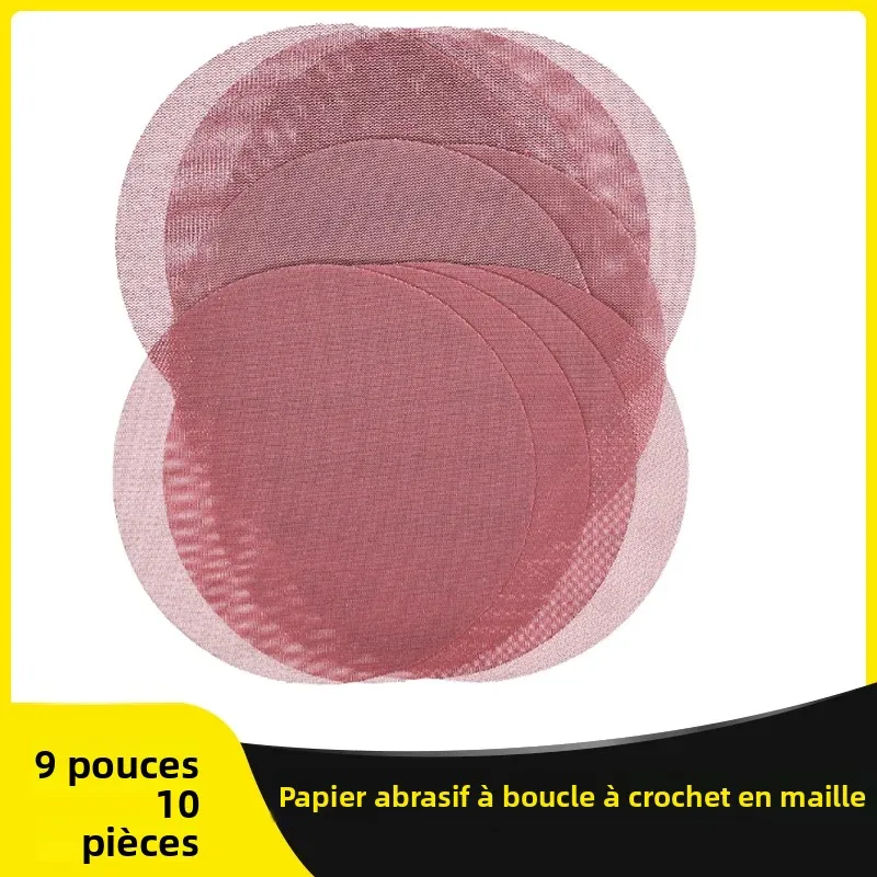10 pièces 9 pouces 225mm maille abrasif crochet et boucle papier de sable disques de ponçage sans poussière grain 80 à 800 Anti-blocage meulage à sec ﻿
