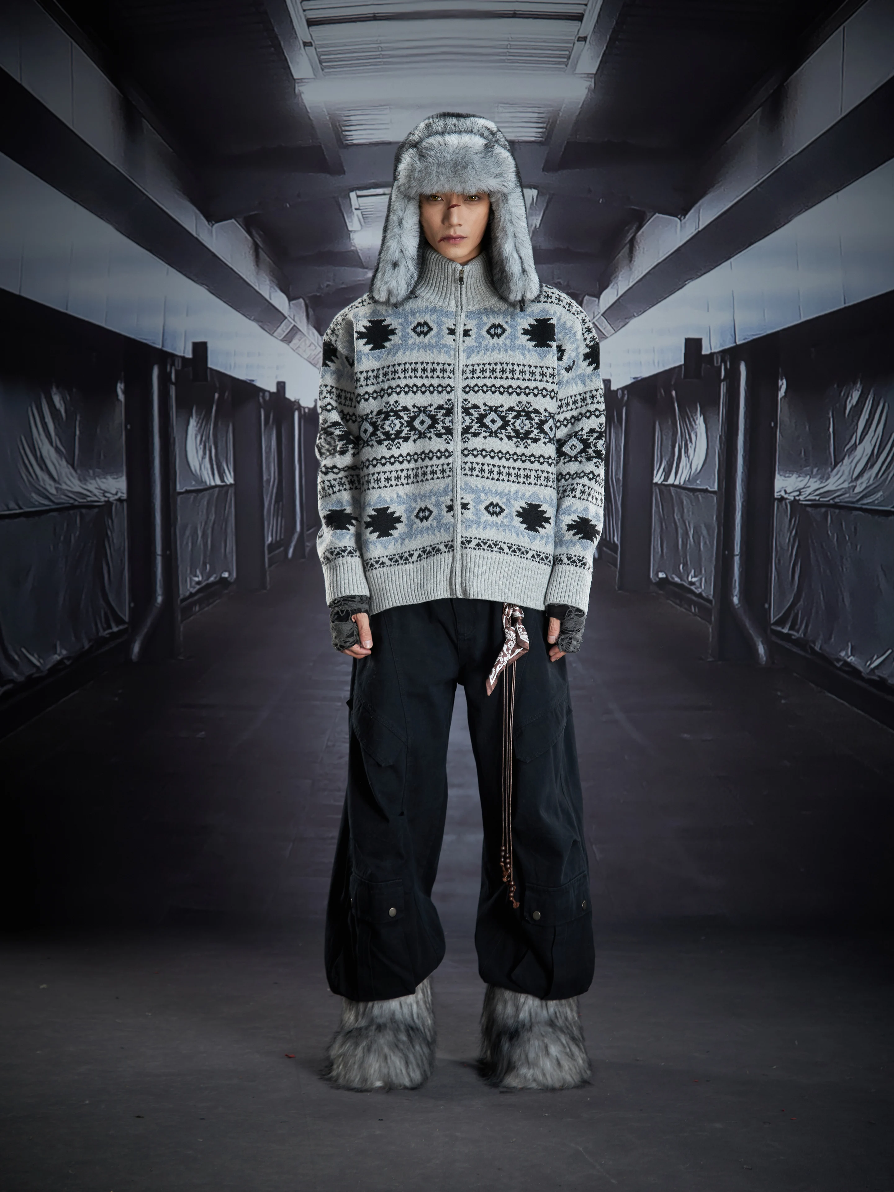 النمط الياباني موضة الاتجاه الوقوف طوق سستة سترة فضفاضة عادية الشباب شعبية الخريف الشتاء محبوك سترة علوية للرجال #4