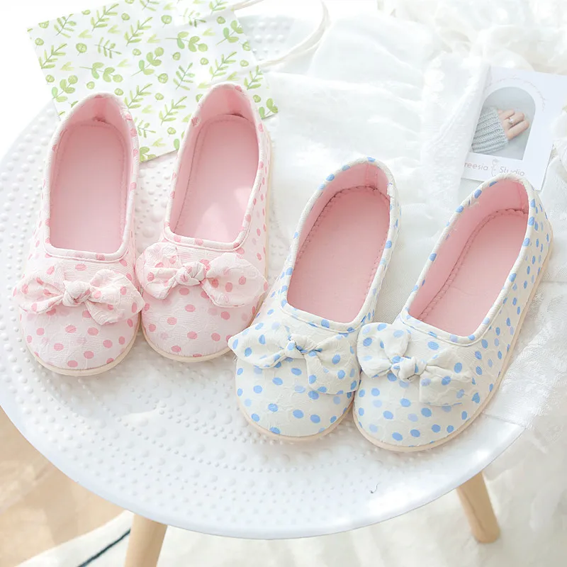 Lovely Dot Bow Spring and Autumn Home Confinement Shoes Soft Soled Non Slip Summer Plush Slippers Pregnant Postpartum Women Girl