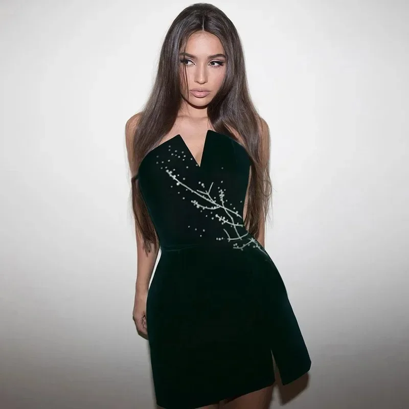 

Sexy V Neck Velvet Dress for Women Summer Strapless Off Shoulder Elegant Evening Wrap Mini Dress Sexy Backless Dresses YXQ07