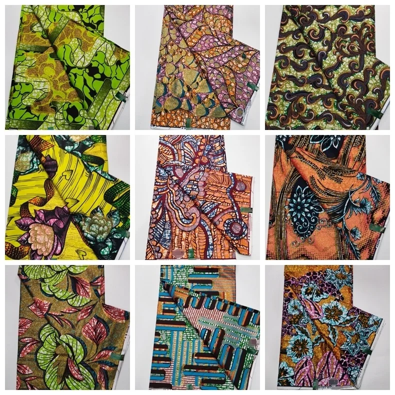 

High Quality Soft African Glam Glitter Grand Wax Ankara Golden Wax Fabrics Nigeria 100%Cotton Wrapper Printed Material 6Yards