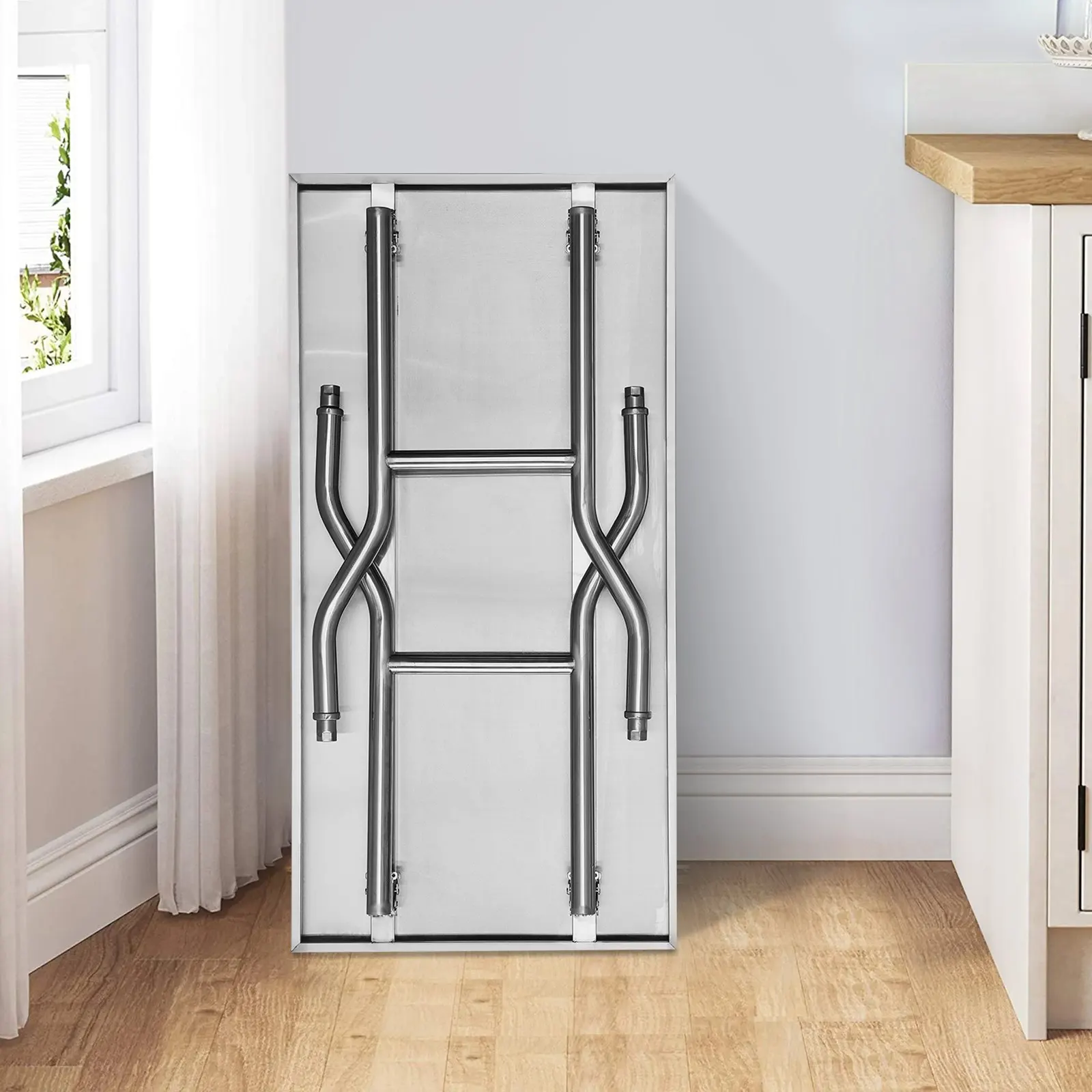 Estación de trabajo comercial Mesa de preparación comercial plegable de 48 x 24 pulgadas, mesa plegable de acero inoxidable resistente con 300