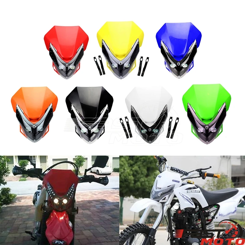 12V LED Headlight Plastic Universal Motorcycle Headlamp For Honda Yamaha Suzuki Kawasaki CRF250F Motocross Enduro Light Off Road