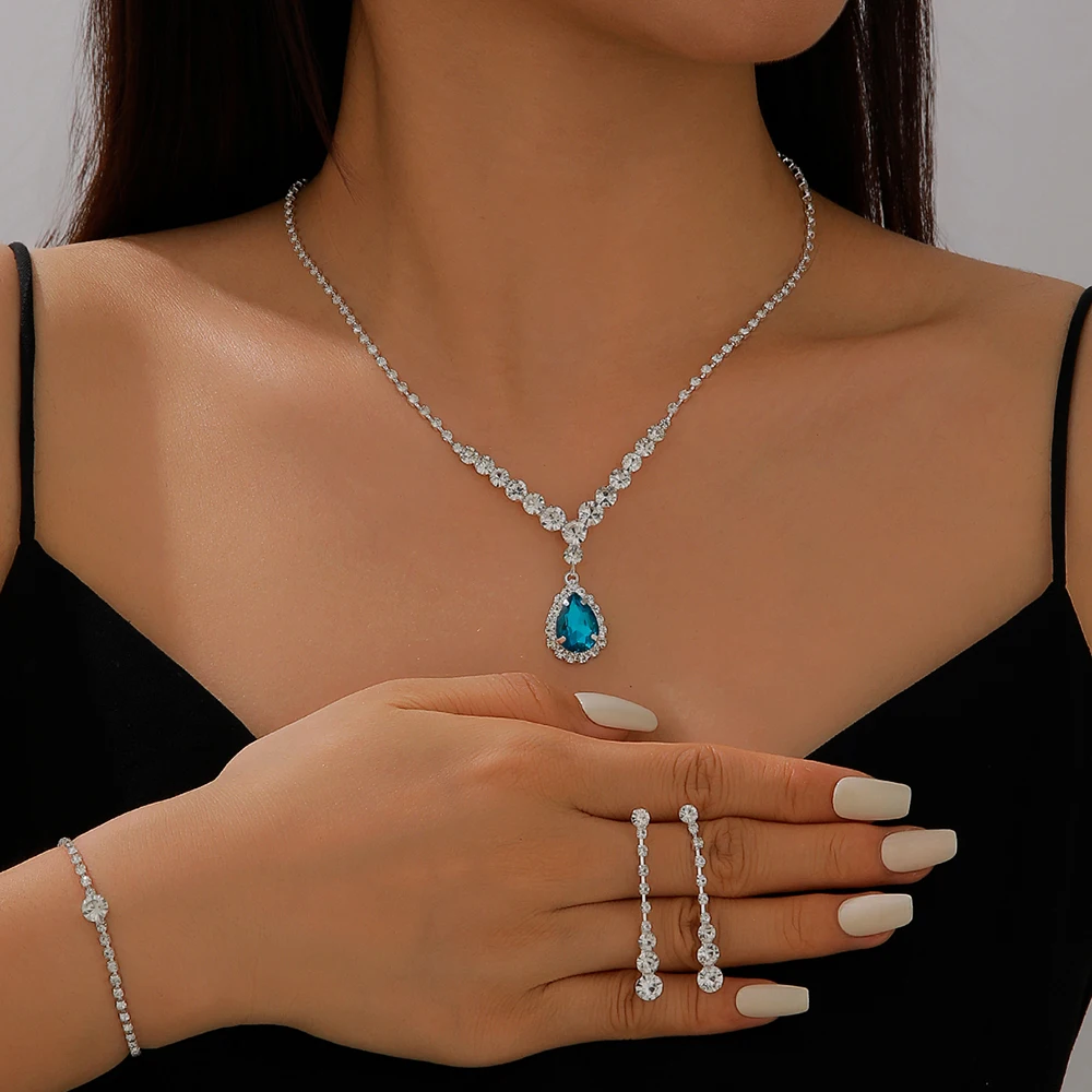 Женский комплект украшений с кристаллами (ожерелье, серьги, браслет) - аксессуары для свадебного банкета и мероприятия