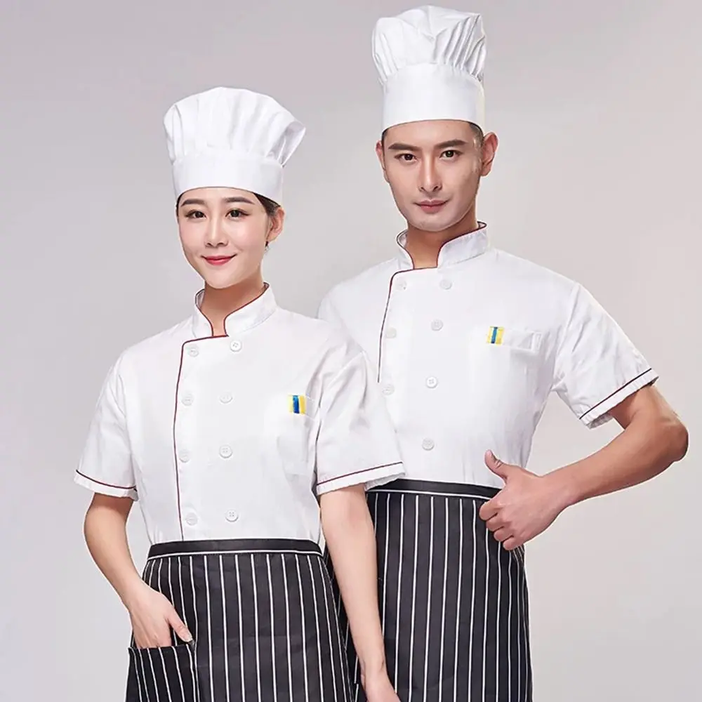 Seragam Koki Putih Baru Lengan Pendek Panjang Unisex Pakaian Koki Bernapas Gaun Koki Hotel