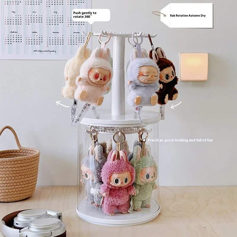 Boîte d'exposition de pendentif Labubu, poupée Labubu transparente rotative, boîte aveugle faite à la main, présentoir de rangement, ornements décoratifs