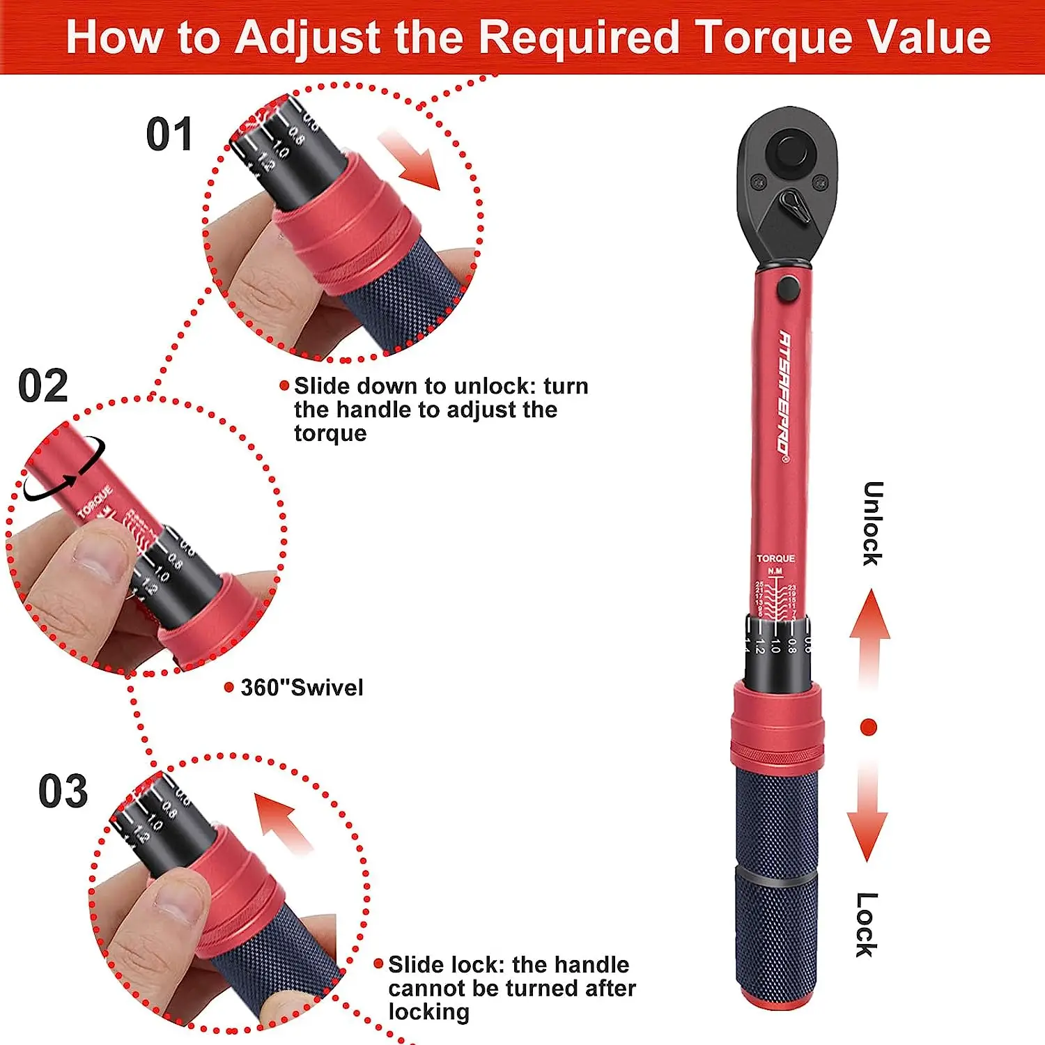 ATSAFEPRO 1/4 Inch Drive Click Torque Wrench 3-25 Nm,Bike Torque Wrench Dual Direction Adjustable 72 Tooth Maintenance Kit