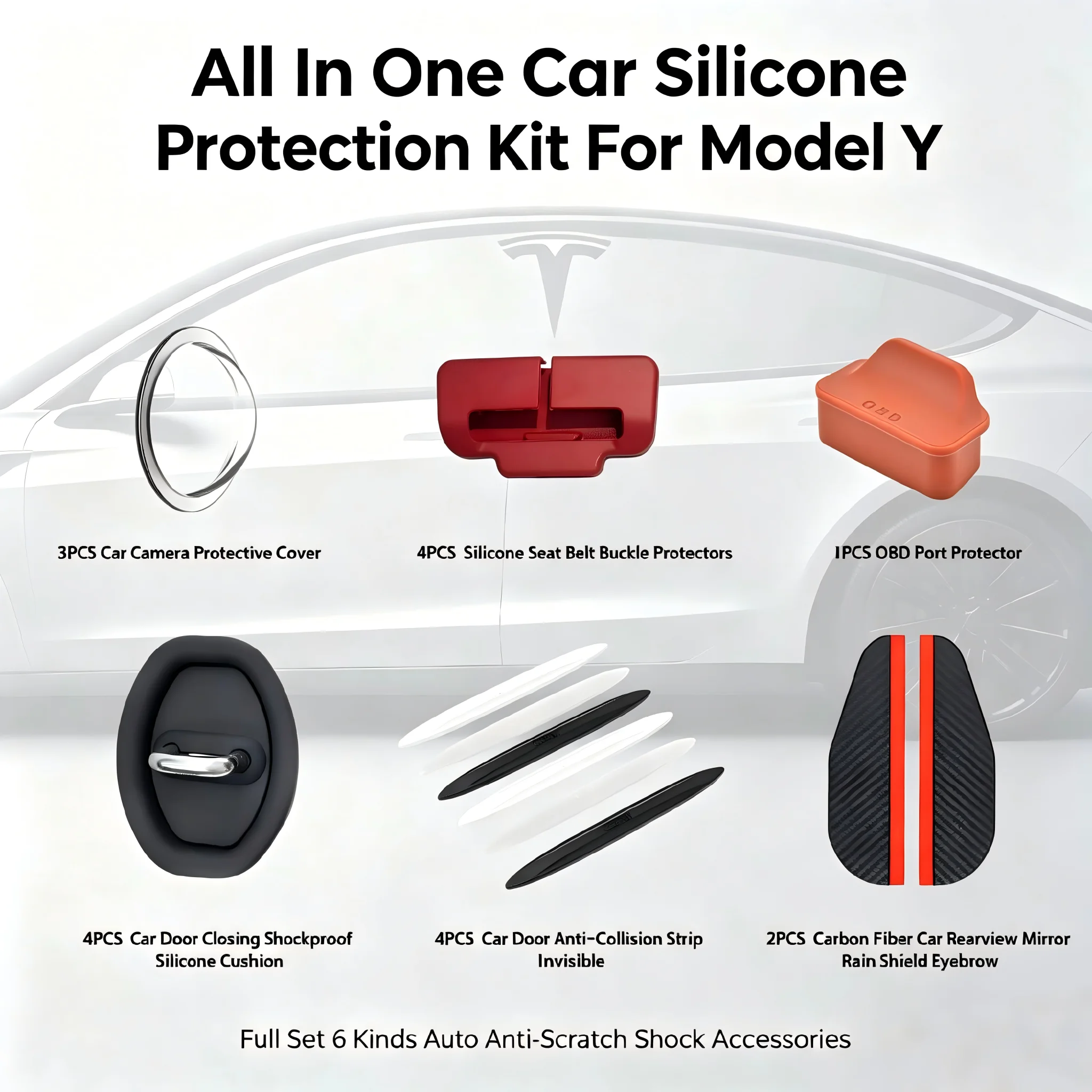 6 In 1 18Pcs Model Y Silicone Protection Kit Anti Scratch With Camera Cover OBD Plug Door Lock Pad Rain Guard Seat Belt Pr view 2