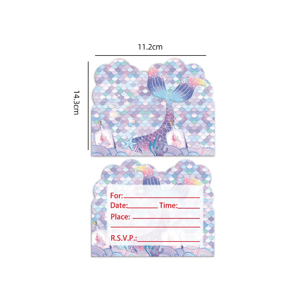 10 Pcs Blue Mermaid Birthday Party Theme Flag Pulling Napkin Plate Tableware Party Equipment Decoration Anniversary Unicorn