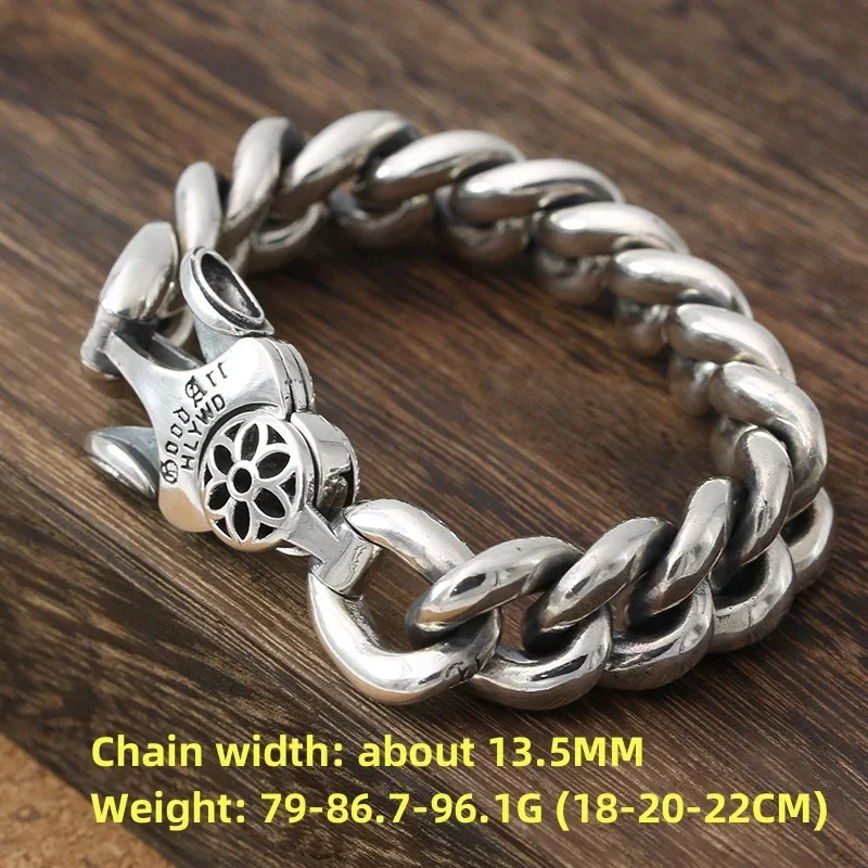 Punk style heavy 925 silver bracelet men's personality hipster accessories nightclub bullying glossy King Kong pestle bracelet