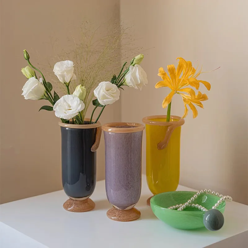 Vase Color Senior Sense of Minority Artistic Atmosphere Sense of Light Luxury Flower Arrangement Glass Vase
