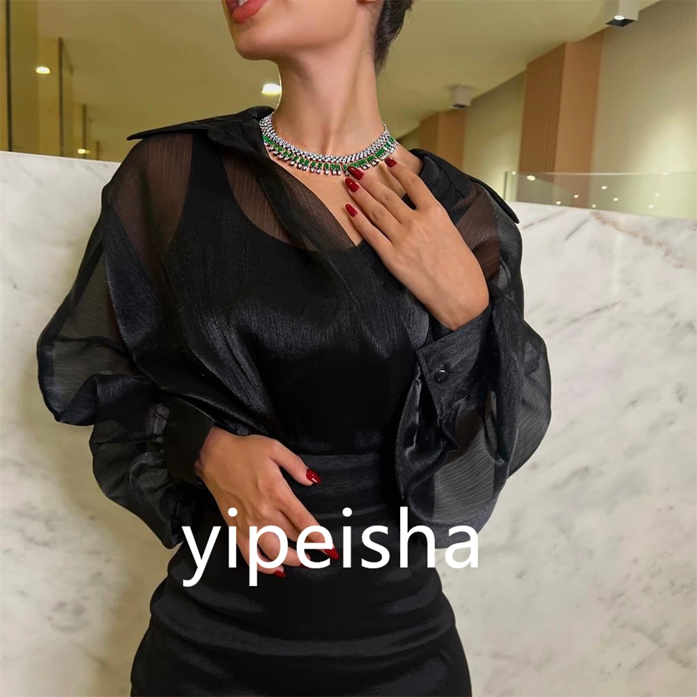 Fashion High Quality V-neck Sheath Celebrity Dresses Hugging Anke length Shirred Skirts Charmeuse Evening Dresses فساتين السهرة